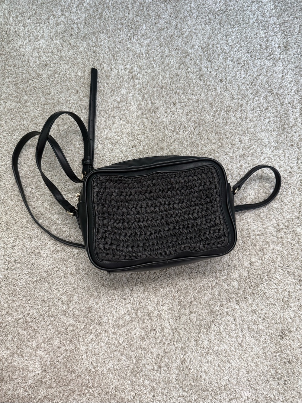 Banana Republic Black Woven Leatherette Crossbody Camera Bag